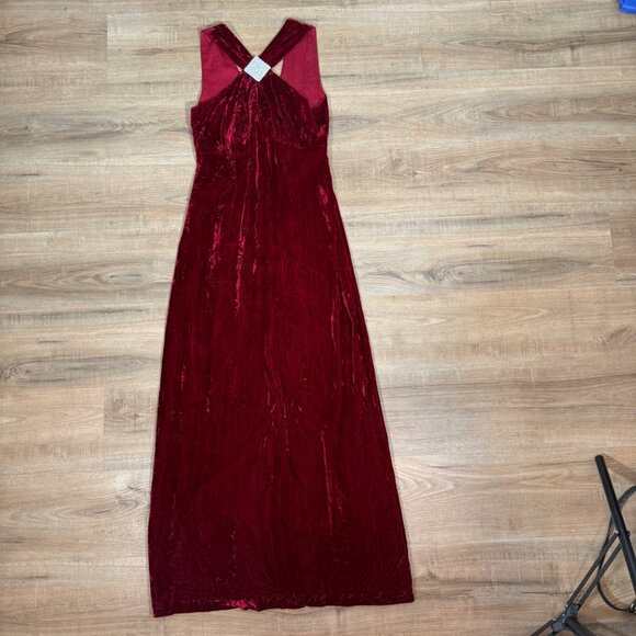 Vintage Red Velvet Maxi Dress Formal Classic Vamp S - Picture 3 of 8